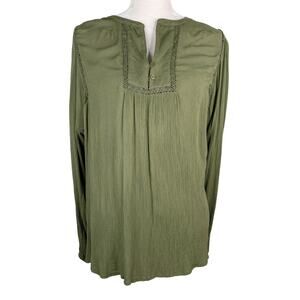 Gap Top Blouse Medium Boho Olive Green Crepe Cutouts Long Sleeve New